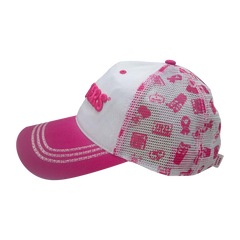 Ladies Pink Ribbon Ponytail Trucker Hat